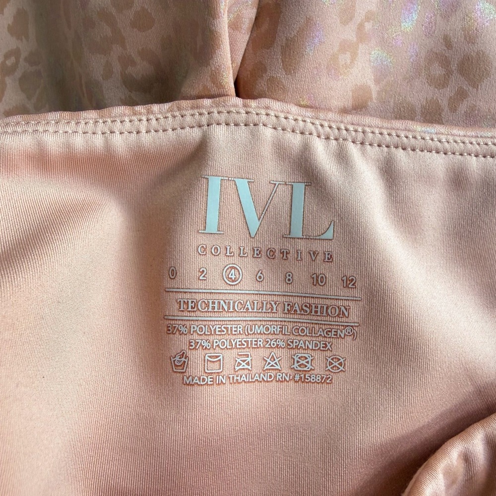 IVL Collective Pink Leopard Print Iridescent Leggings Size 4 High Rise Athletic - Picture 7 of 12